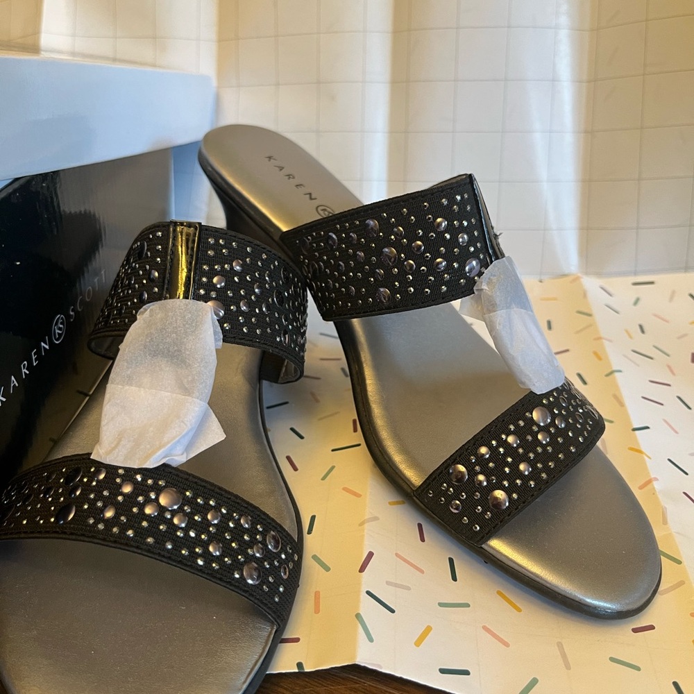 Karen Scott Black Studded Double-Band Slide Sandals 7.5W